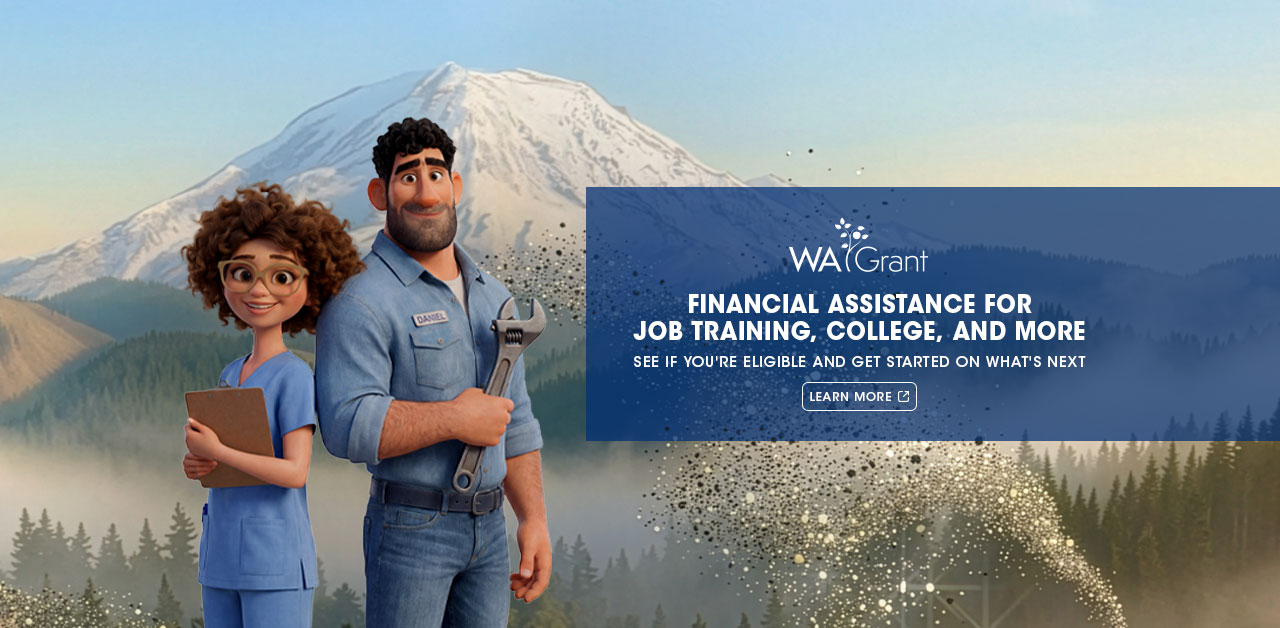 A woman and man standing in front of Mt Rainier Jackpot for large screens.