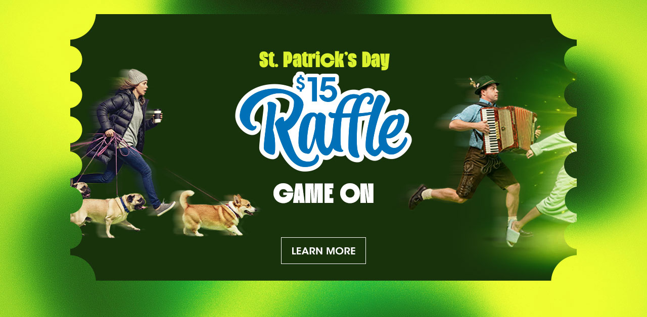 St. Patrick's Day Raffle - Game On Jackpot for large screens.