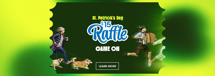 St. Patrick's Day Raffle - Game On Jackpot for mobile screens.
