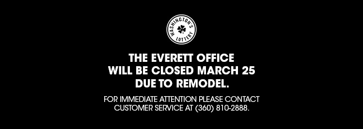 Washington's Lottery Logo in white on black background. Jackpot for mobile screens.