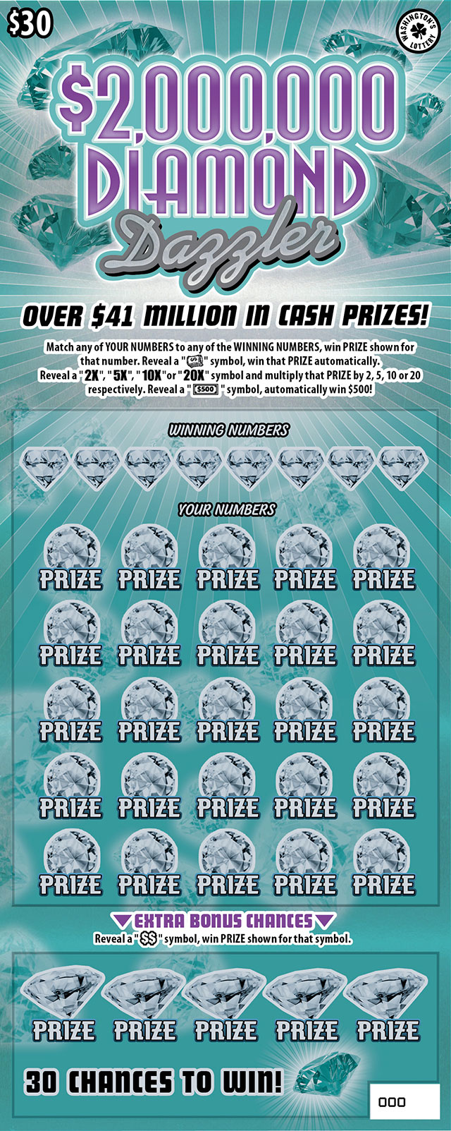 $2,000,000 DIAMOND Dazzler scratcher ticket