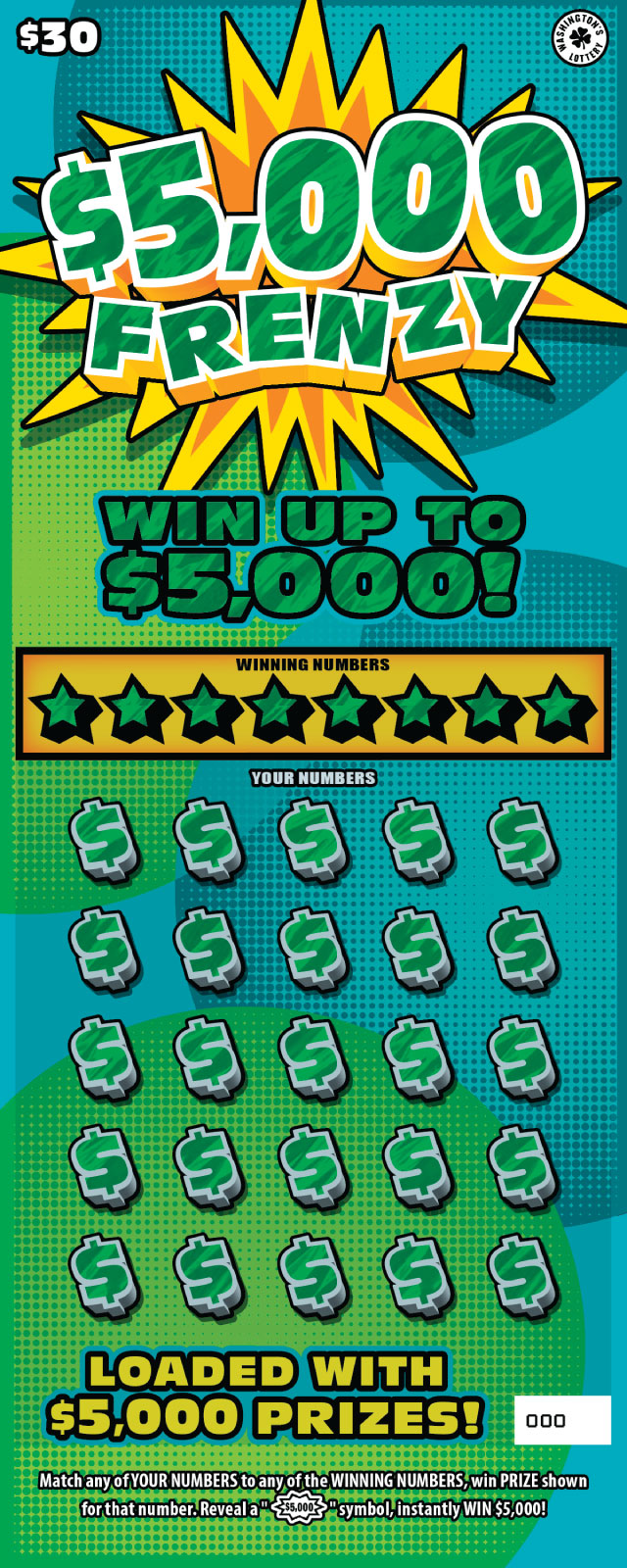 $5,000 FRENZY Washington scratch-off ticket