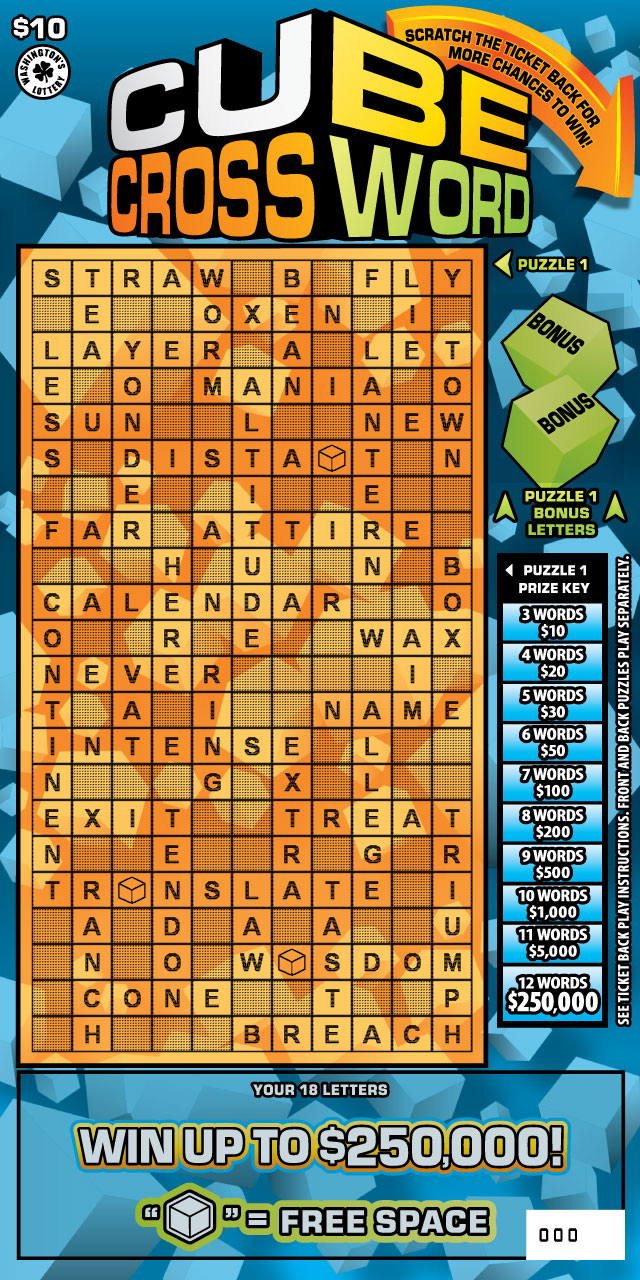 CUBE CROSSWORD scratcher ticket